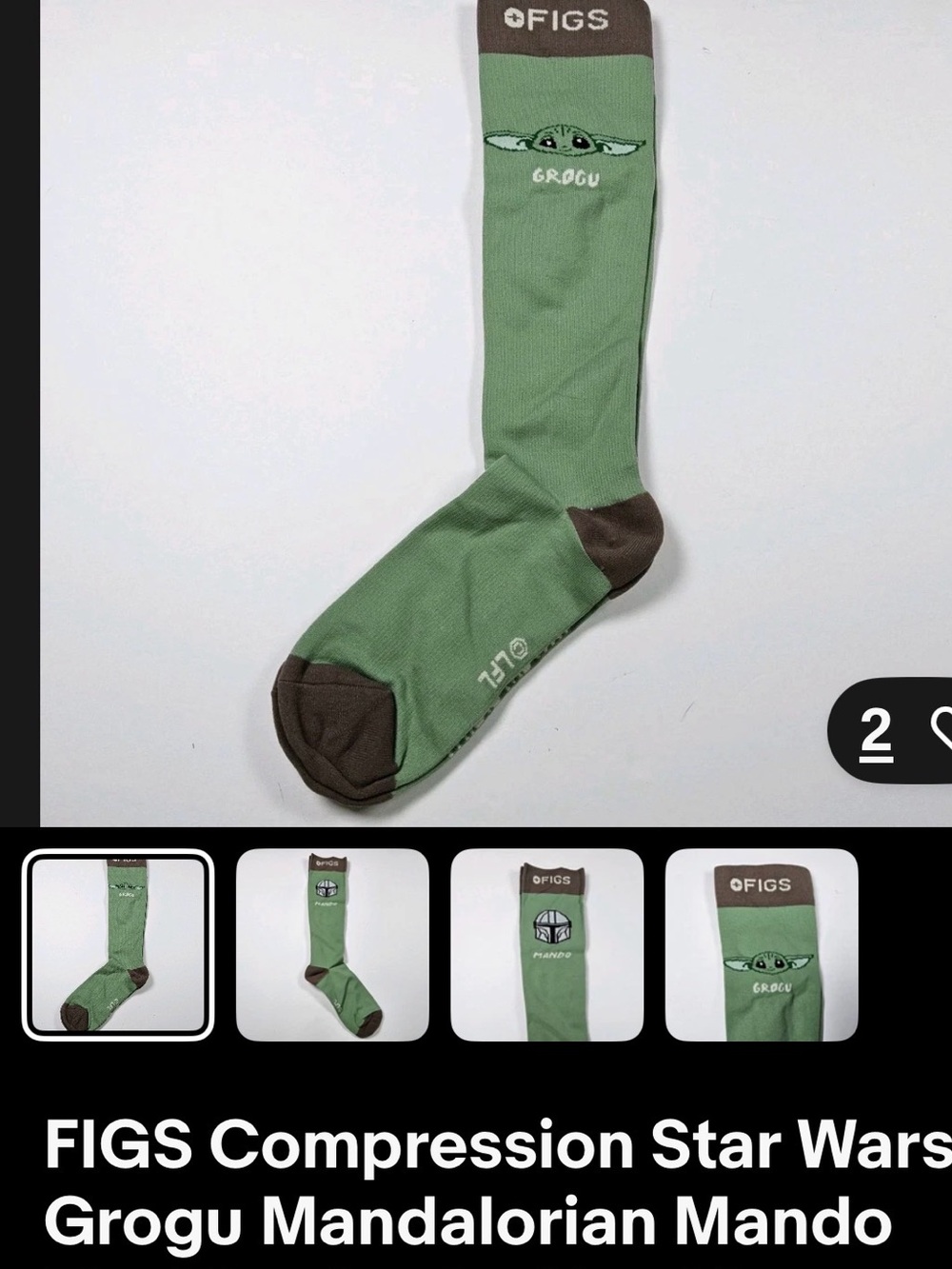 NWOT SM FIGS unisex Grogu & Mando Compression Socks Mint Green/Taupe SZ SM